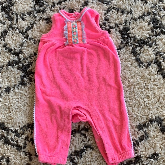 Baby girls neon pink terry cloth romper - Picture 1 of 4